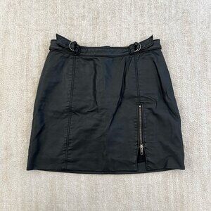 Free People Black Boho Moto Vegan Leather Mini Skirt 6